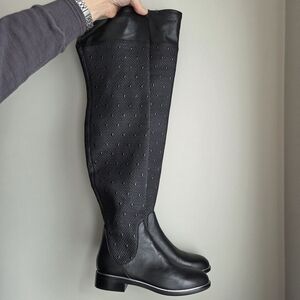 Wishbone EUC Browns Embossed Stretch Leather Black Over The Knee Tall Boots 7.5